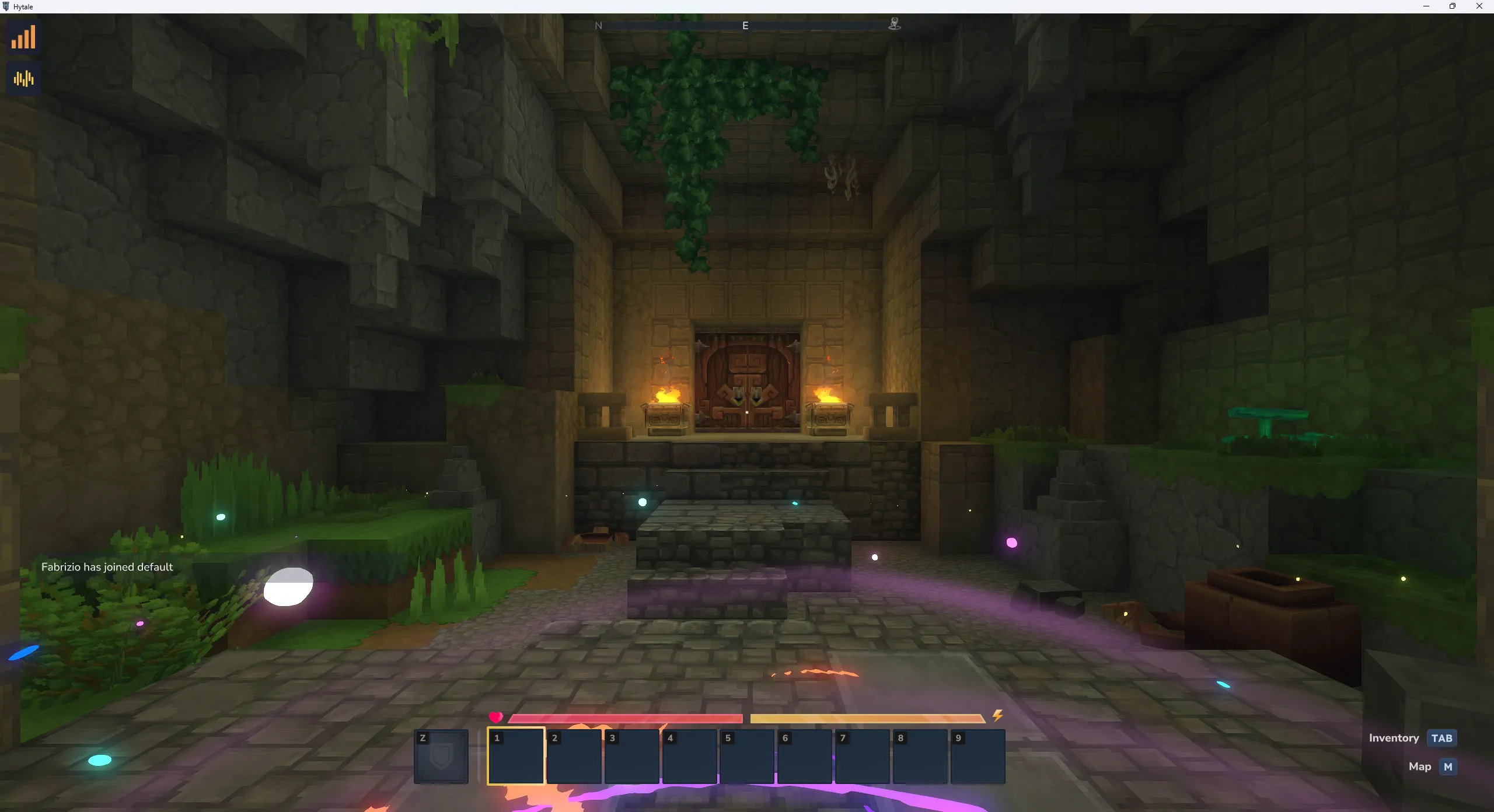 Jugador conectado al servidor Hytale (pantalla de gameplay)